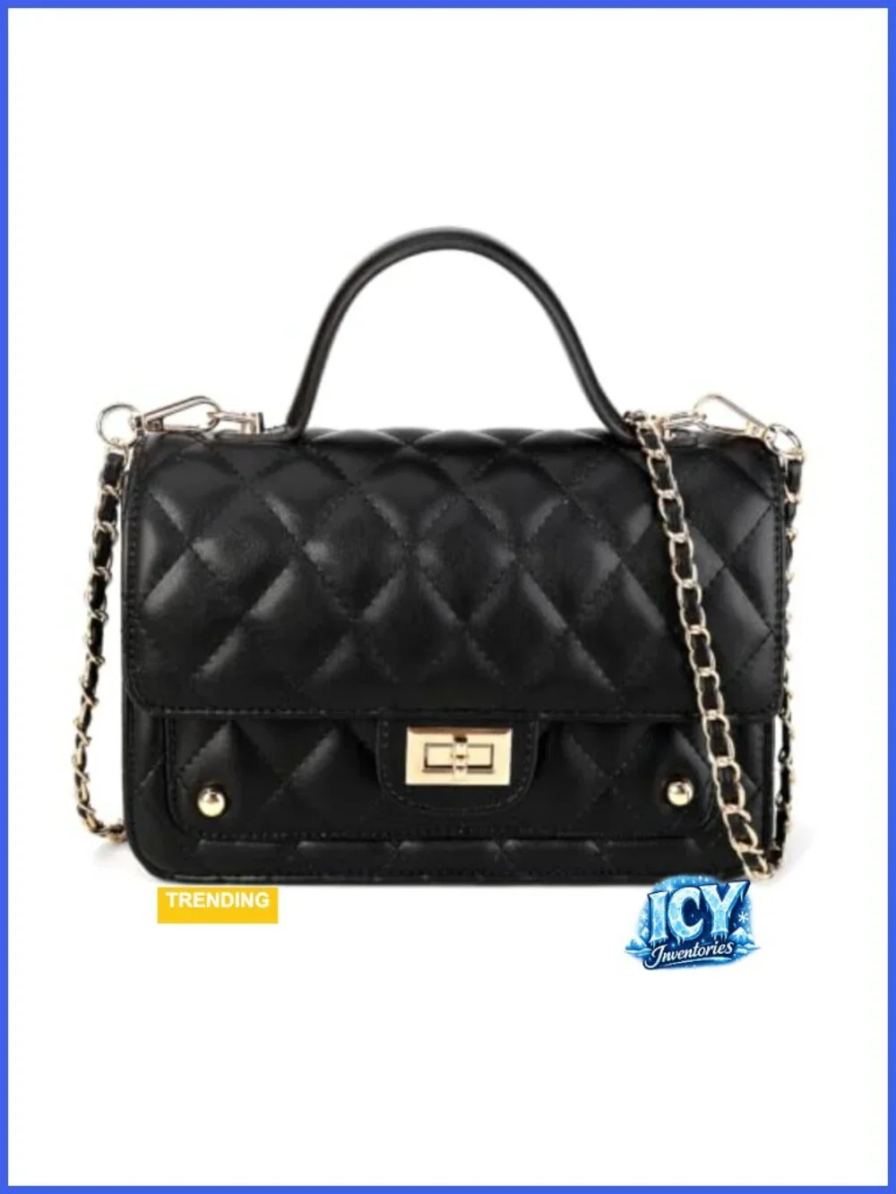 Quilted Vegan Leather Mini Crossbody Bag with Chain Strap, Twist Lock Purse